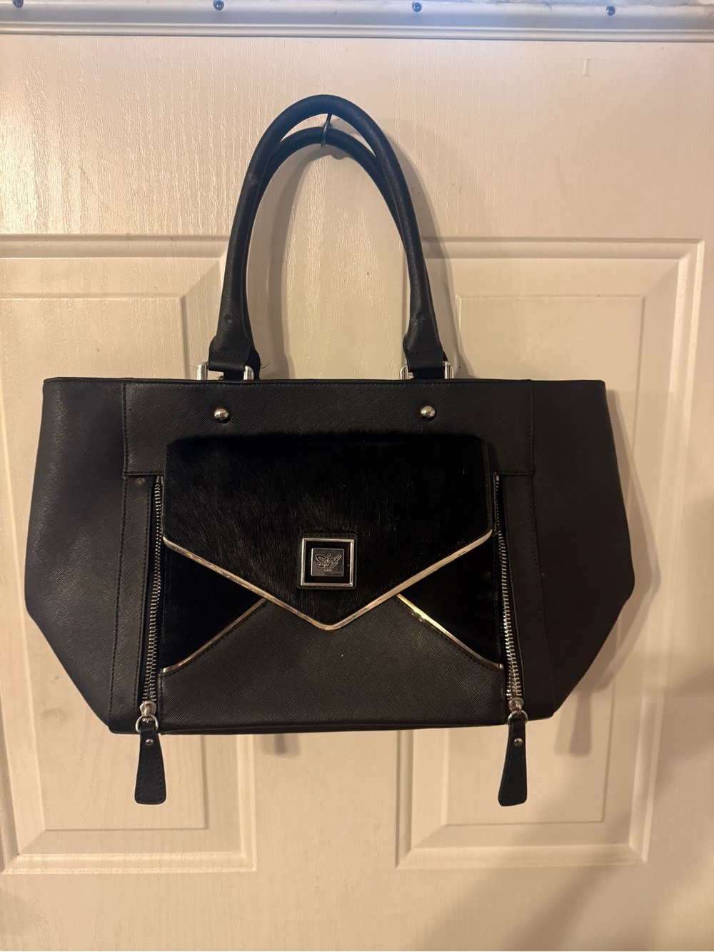 Sharif Black Structured Tote with Front Envelope Pocket